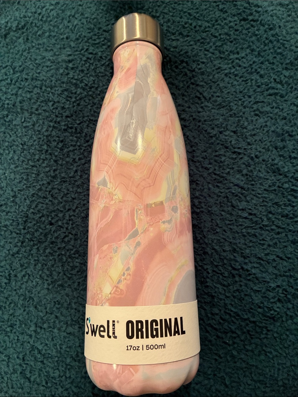 Swell Pink Marble Stainless Water Bottle with Silver Cap